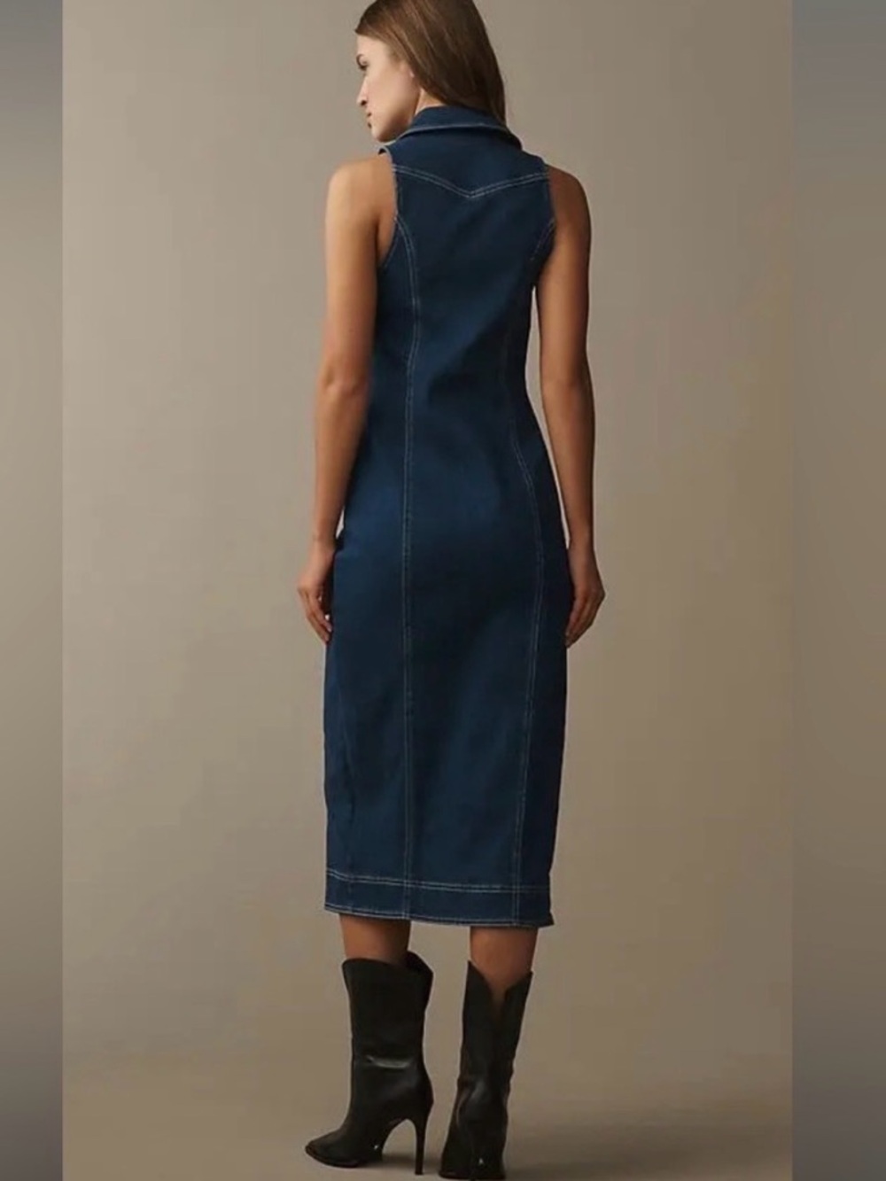 ANTHROPOLOGIE FITTED DENIM PILCRO MIDI DRESS COLOR DENIM DARK  XL NWT - Picture 3 of 16